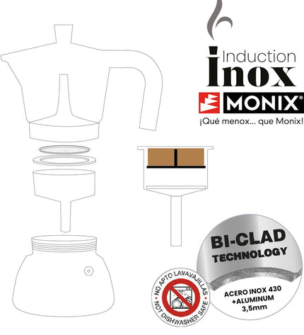 Red BRA INOX 9T Italian coffee pot for brewing espresso, 470 ml, made of stainless steel, suitable for home and kitchen use.