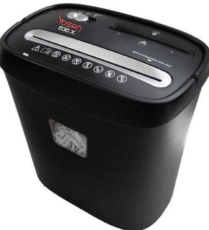 Yosan 836X paper shredder for offices, 15-liter capacity, electronic office electronics and stationery shredder in use.