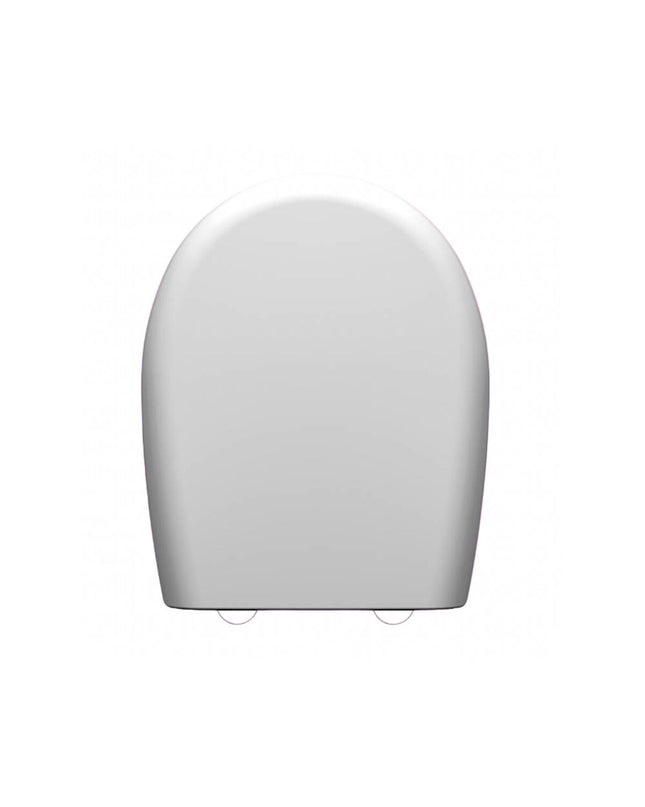 Prhie Volga white toilet seat for bathroom, showcasing smooth plastic surface and ergonomic design.