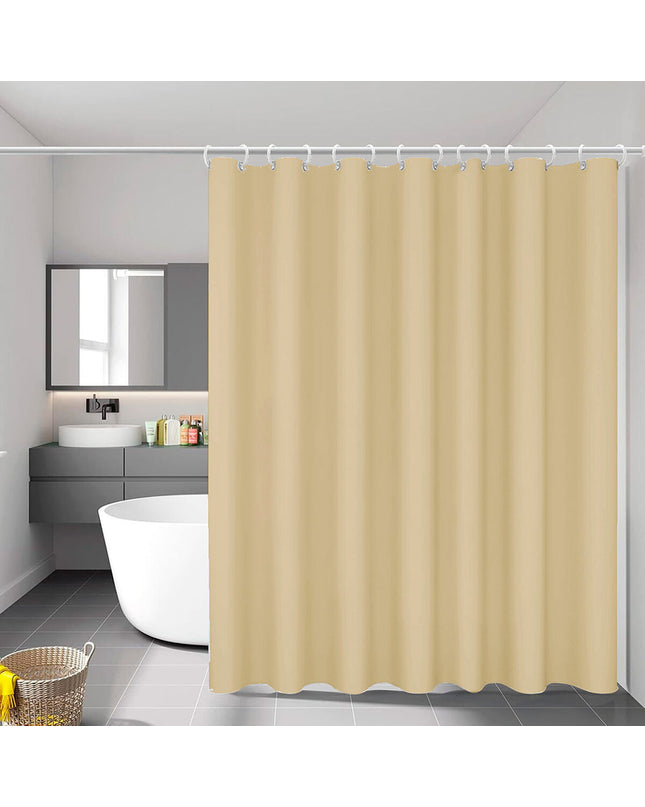 Beige PVC shower curtain from Exma, 140 x 180 cm, suitable for bathroom use, with a simple, clean design.