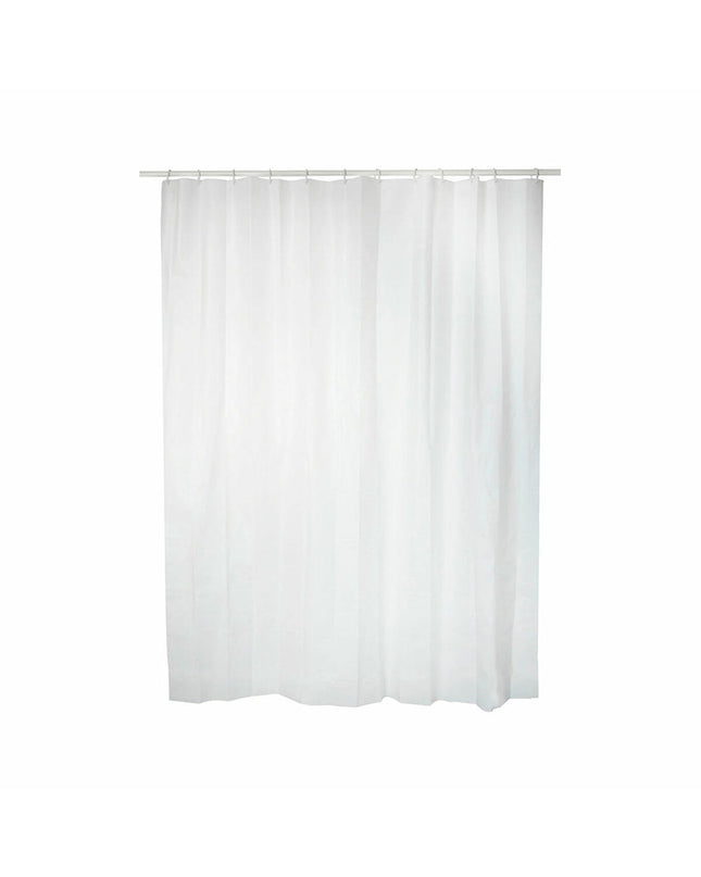 White PVC shower curtain by Exma, measuring 140 x 180 cm, suitable for bathroom and shower use.