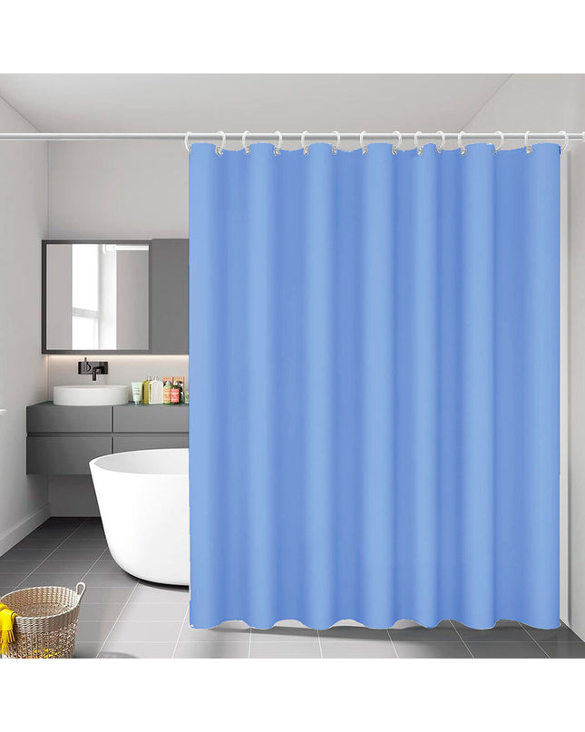 Blue PVC shower curtain by Exma, measuring 140x180 cm, suitable for bathroom use, featuring a smooth, waterproof surface.