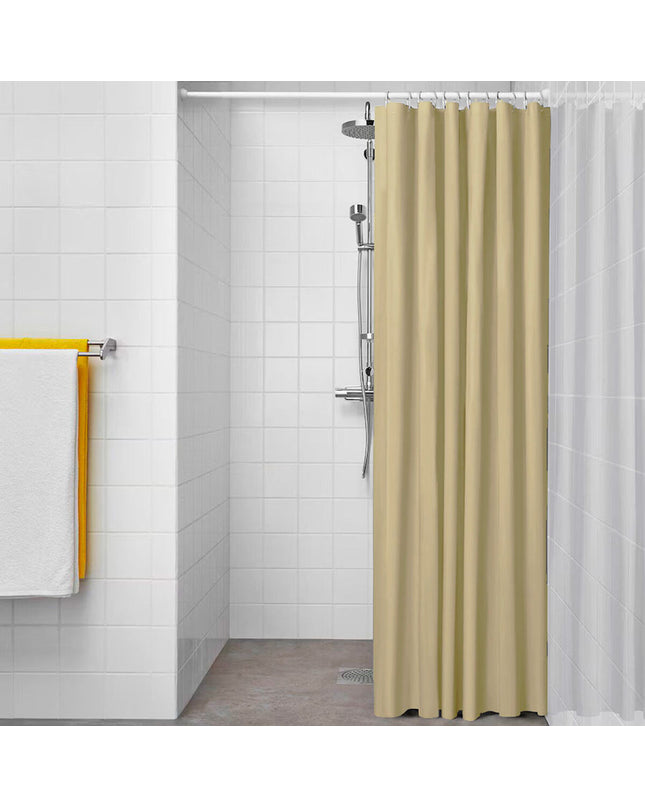 Beige PVC shower curtain by Exma, 180x180 cm, suitable for bathroom use, with a smooth, water-resistant surface.
