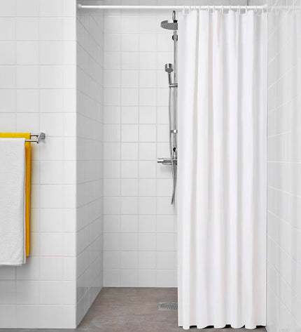 White PVC shower curtain by Exma, 180x180 cm, suitable for bathroom use, featuring a smooth, durable design.