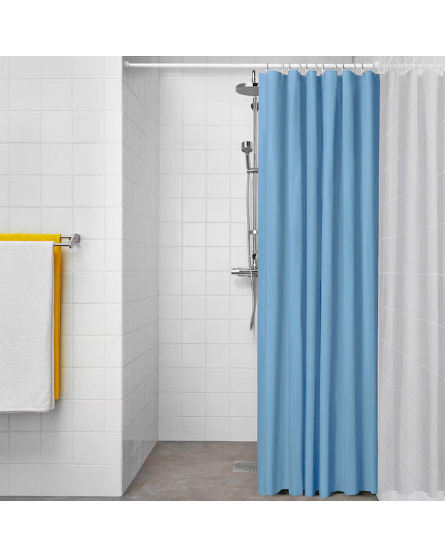 Blue PVC shower curtain from Exma Basic, 180x180 cm, suitable for bathroom use, with a smooth, water-resistant surface.