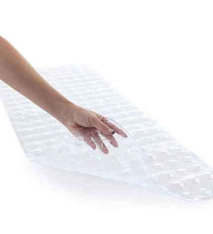 Transparent PVC shower anti-slip mat by Exma, 100 x 40 cm, with textured surface for safety in the bathroom.