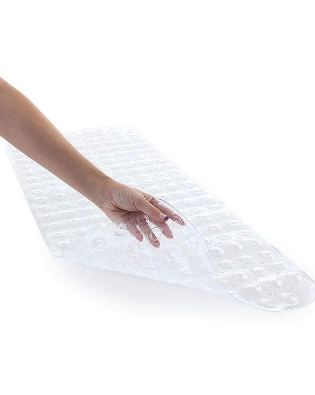 Transparent PVC shower anti-slip mat by Exma, 100 x 40 cm, with textured surface for safety in the bathroom.