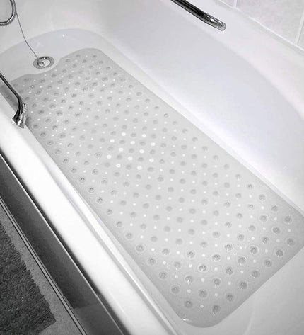 Transparent PVC anti-slip shower mat by Exma, 100x40 cm, with textured surface for safety in bathroom showers.