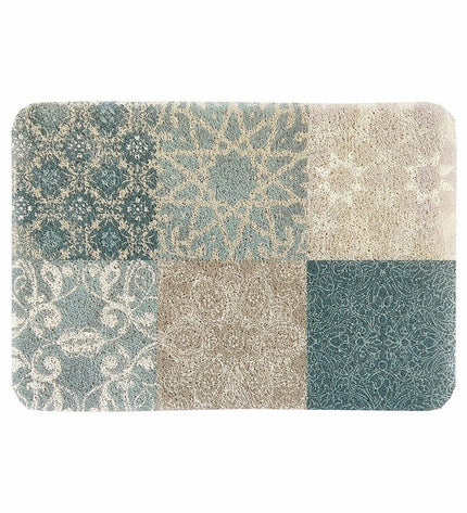 Exma Exma Gomaloop bathroom mat with green and white pattern, soft fabric for home and kitchen use.