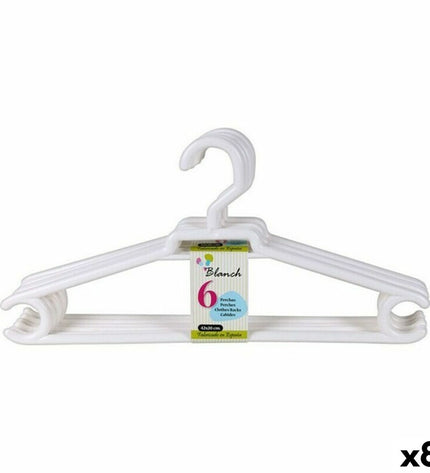 Set of 8 Dem Blanch plastic clothing hangers, 42x20 cm, for wardrobe organization and clothing storage.