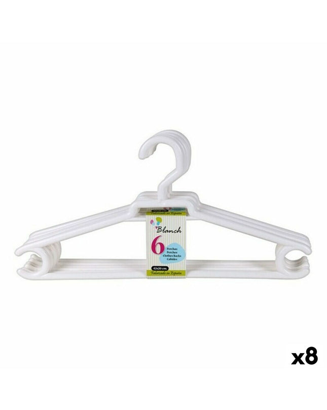 Set of 8 Dem Blanch plastic clothing hangers, 42x20 cm, for wardrobe organization and clothing storage.