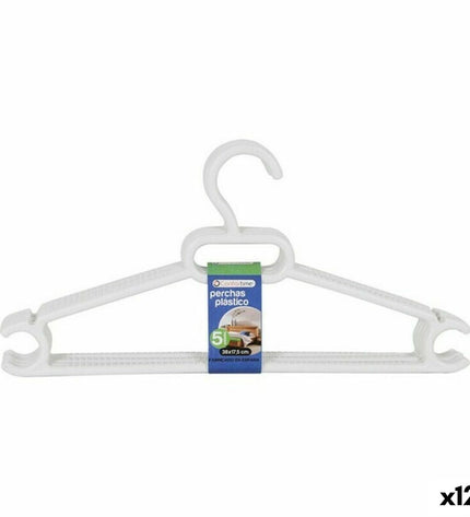 Set of 12 Dem Leo plastic clothing hangers, 38 x 17.5 cm, designed for closet organization and storage.