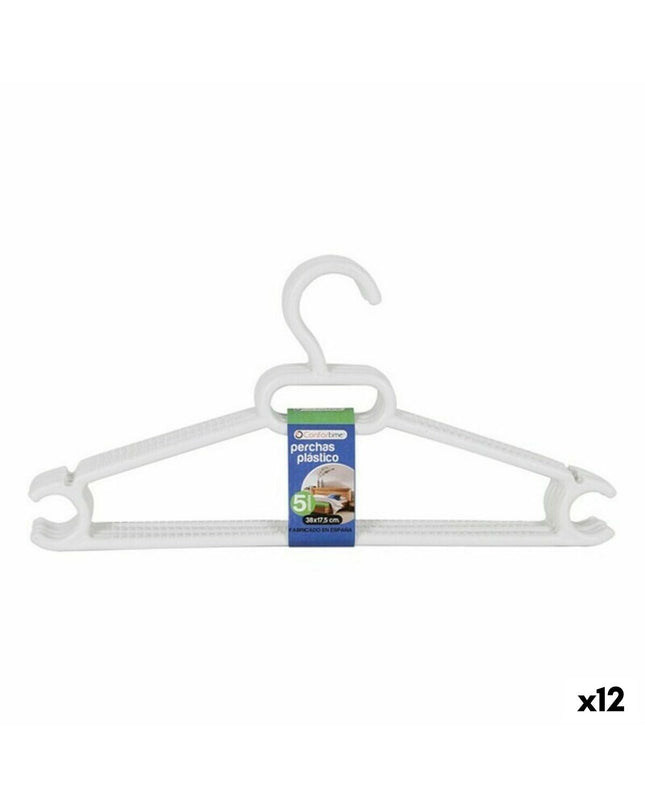 Set of 12 Dem Leo plastic clothing hangers, 38 x 17.5 cm, designed for closet organization and storage.