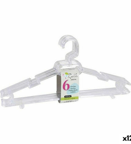 Set of 12 Dem Ruth Kristal clothing hangers, 43x22x4.5 cm, used for wardrobe organization and closet storage.