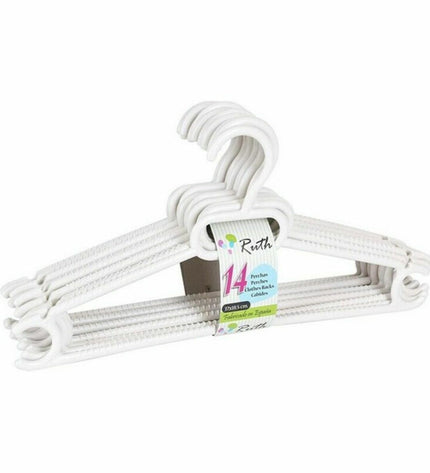 Set of 8 Dem Ruth plastic clothing hangers, 37x18.5x8 cm, organized for closet storage and clothing organization.