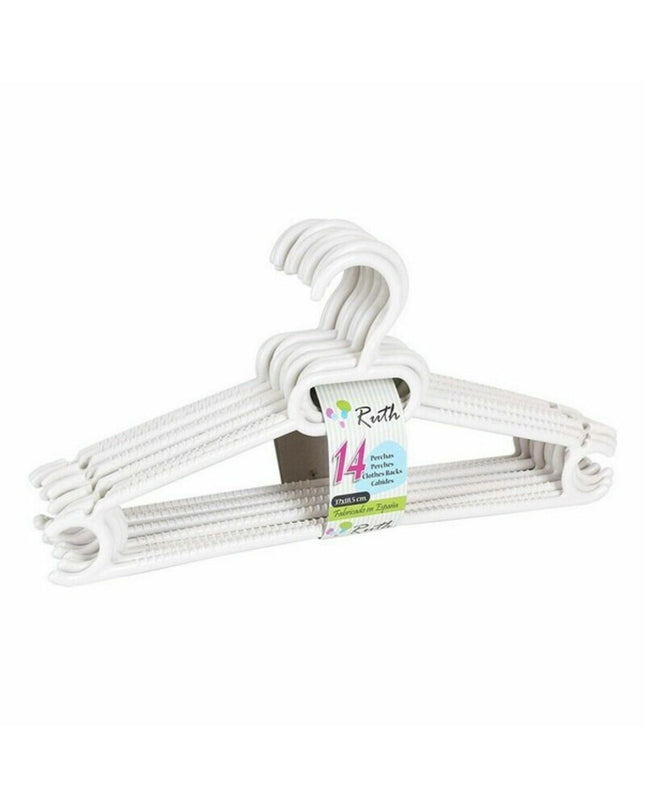 Set of 8 Dem Ruth plastic clothing hangers, 37x18.5x8 cm, organized for closet storage and clothing organization.