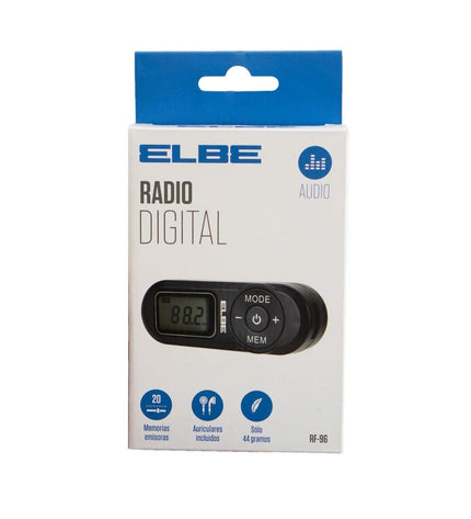 Portable ELBE RF96 digital radio in black, compact electronic toy with FM tuner, ideal for kids and electronic play.