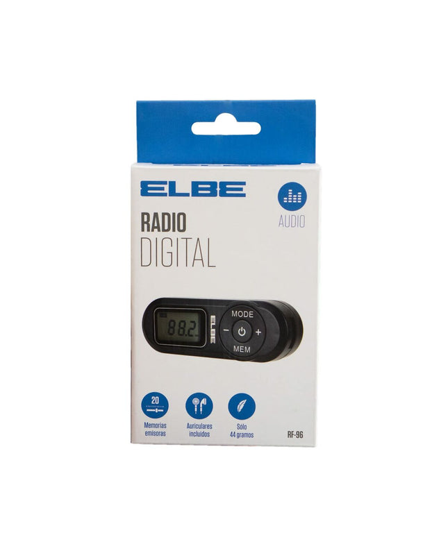 Portable ELBE RF96 digital radio in black, compact electronic toy with FM tuner, ideal for kids and electronic play.