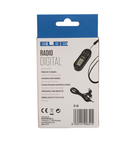 ELBE RF96 portable digital radio in black, electronic toy with FM tuner, designed for kids' entertainment and play.