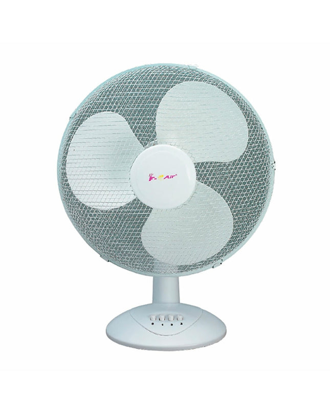F-Air white portable table fan with 40W motor, diameter 30cm and height 47cm, suitable for home cooling and comfort.