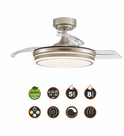CristalRecord transparent metal ceiling fan with a 92 cm diameter, suitable for home and kitchen cooling.