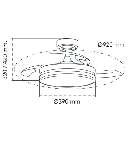 CristalRecord transparent ceiling fan with metal blades, 92 cm diameter, ideal for home and kitchen cooling.