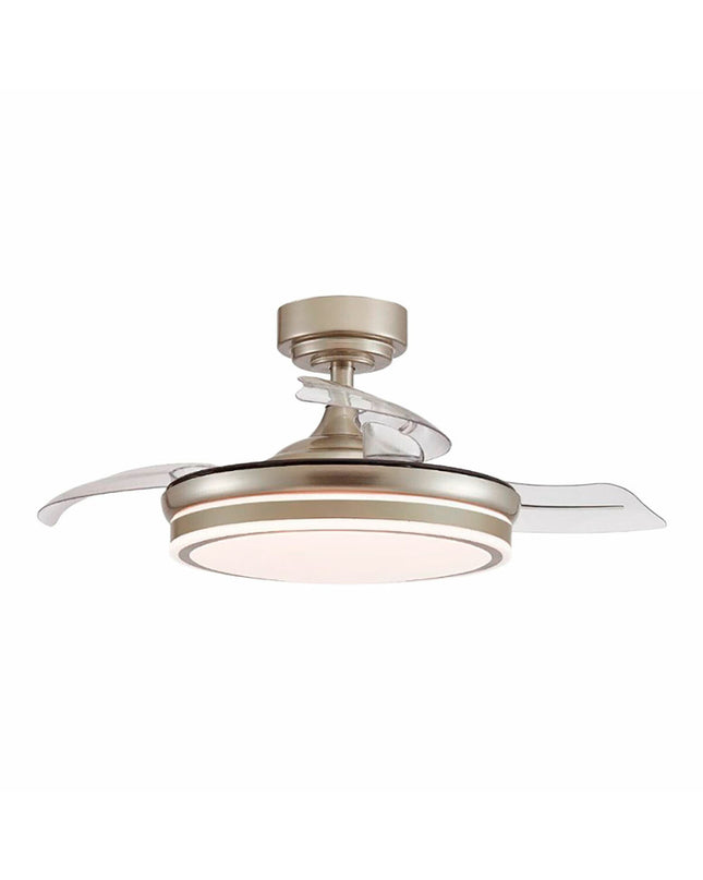 CristalRecord plafondventilator met ronde witte bladbescherming, diameter 106 cm, voor huis en koken ruimtes.