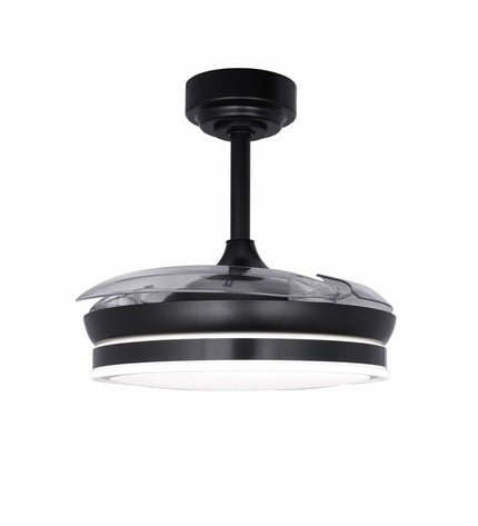 CristalRecord plafondventilator in zwart with sleek blades, suitable for home cooling and air circulation.