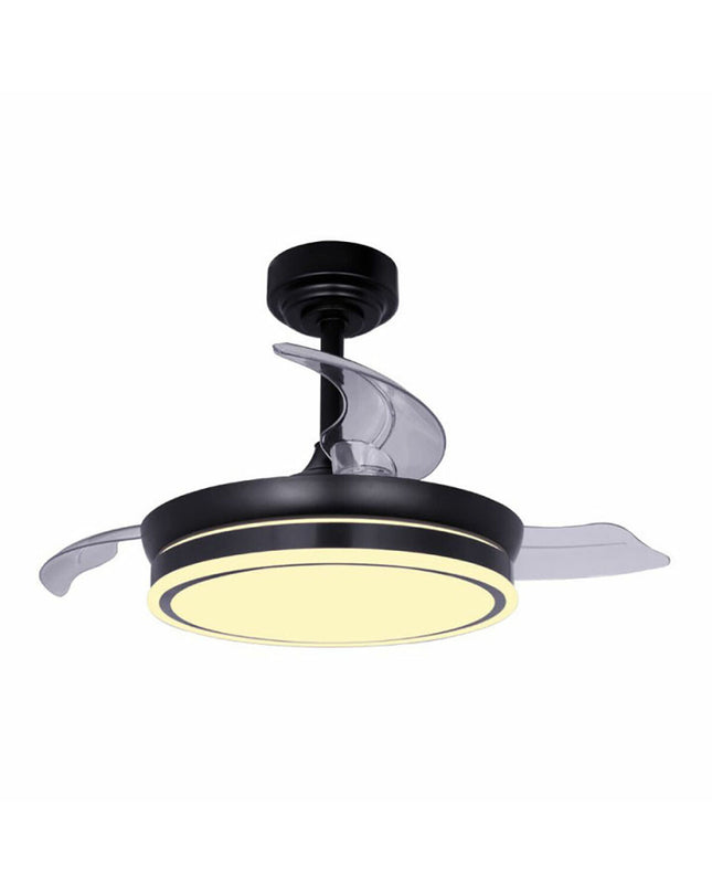 CristalRecord plafondventilator in zwart, modern design with blades and mounting bracket for home cooling.