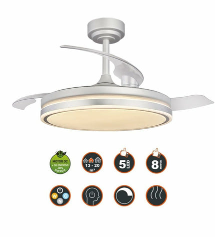 CristalRecord plafondventilator CristalRecord RETRACT MOSS Grijs 72 W, sleek ceiling fan with modern design and retractable blades.