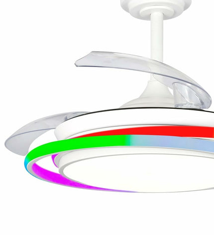 CristalRecord Antila Mini RGB WH Retrac ceiling fan with integrated lighting, sleek modern design for home and cooling use