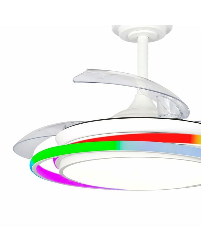 CristalRecord Antila Mini RGB WH Retrac ceiling fan with integrated lighting, sleek modern design for home and cooling use