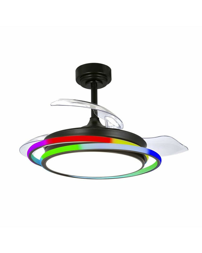 CristalRecord ANTILA MINI RGB BK RETRAC black ceiling fan with integrated lighting and remote control, suitable for home and kitchen.