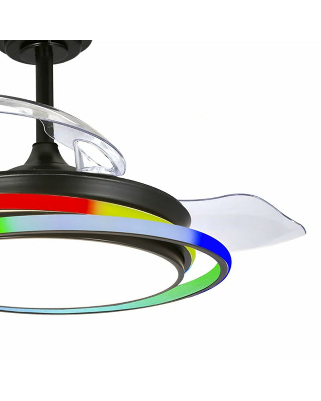 CristalRecord ANTILA MINI RGB BK RETRAC black ceiling fan with integrated lighting, designed for home cooling and air circulation.