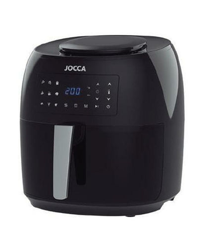 JoCCA black air fryer with 7.4L capacity, 1800W, compact electric kitchen appliance for healthy frying and cooking.