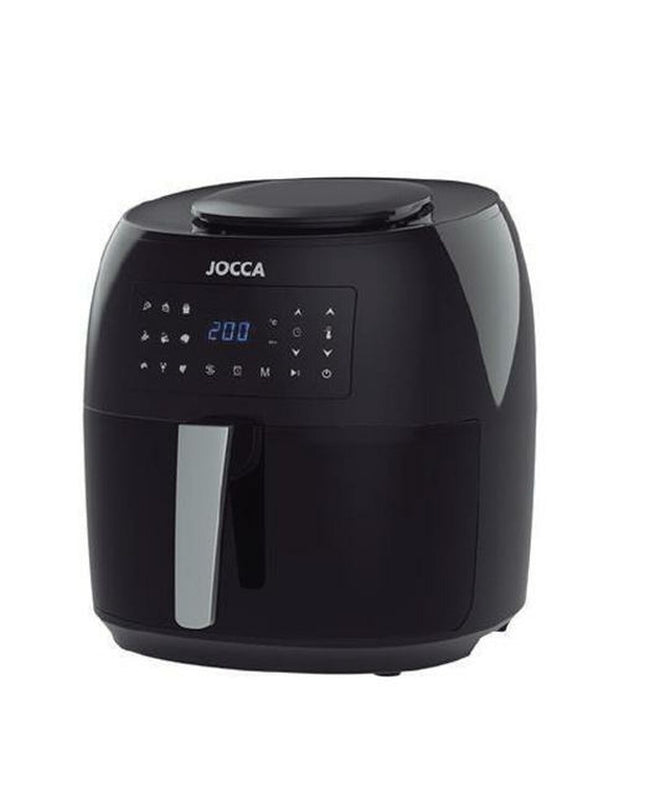JoCCA black air fryer with 7.4L capacity, 1800W, compact electric kitchen appliance for healthy frying and cooking.