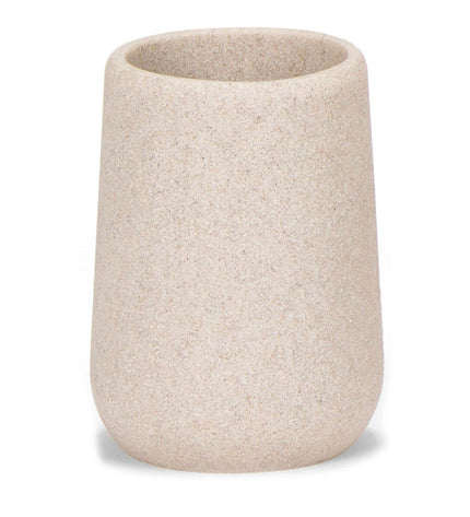Andrea House Zandsteen toothbrush holder for bathroom, round shape with a 7.5cm diameter and 10.5cm height, stylish bathroom accessory