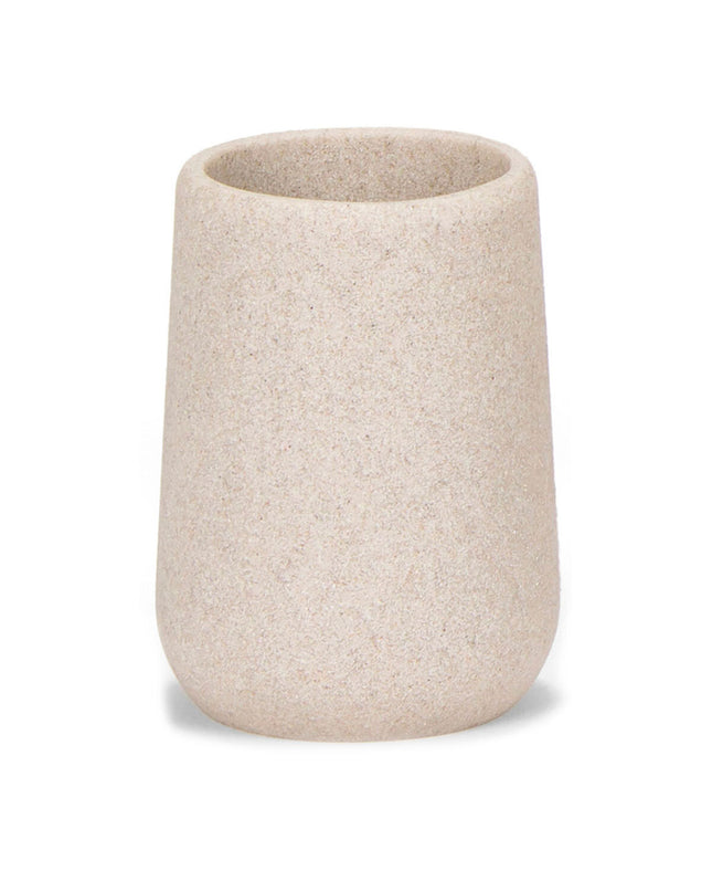 Andrea House Zandsteen toothbrush holder for bathroom, round shape with a 7.5cm diameter and 10.5cm height, stylish bathroom accessory