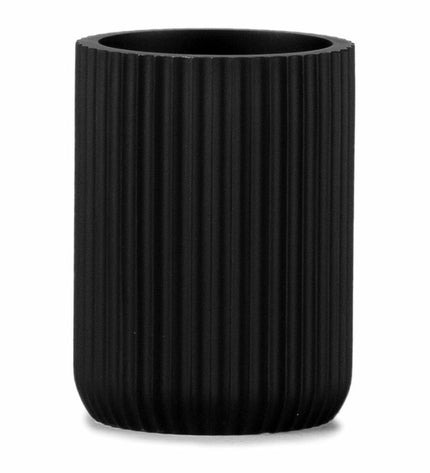 Matte black Andrea House toothbrush holder in round shape, 7 cm diameter and 9.5 cm height, for bathroom organization.