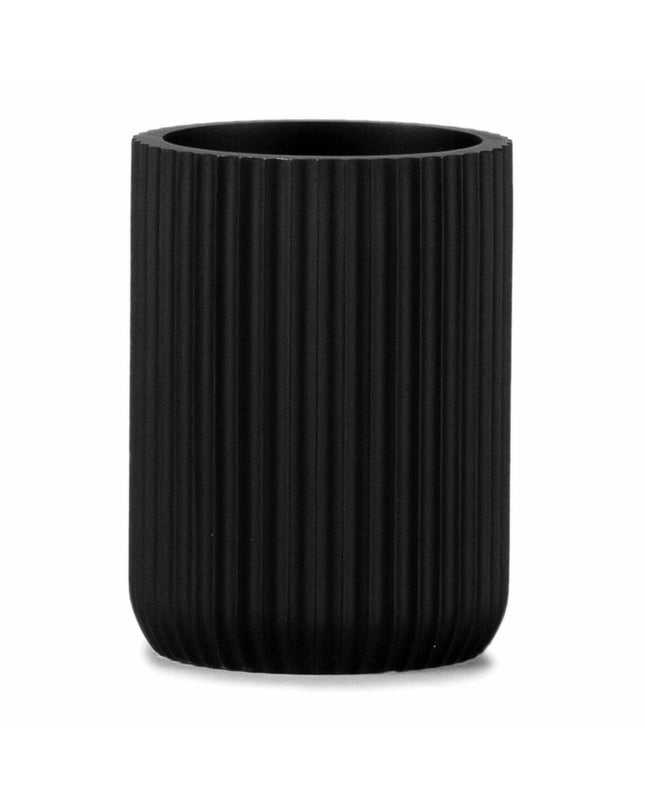 Matte black Andrea House toothbrush holder in round shape, 7 cm diameter and 9.5 cm height, for bathroom organization.
