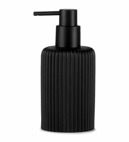 Black Andrea House soap dispenser with a 270 ml capacity, black plastic body, and compact design for bathroom or kitchen use.