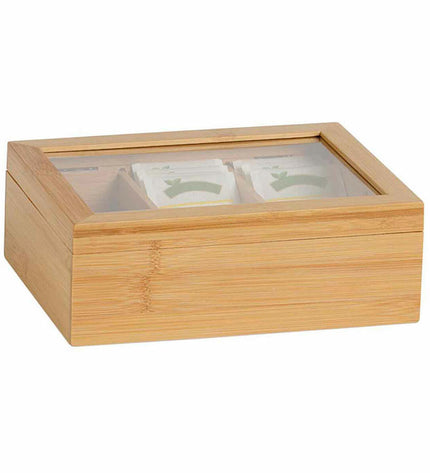 Andrea House bamboo infusion box for tea and coffee, 21x16x7.5 cm, wooden storage container for infusions and tea leaves