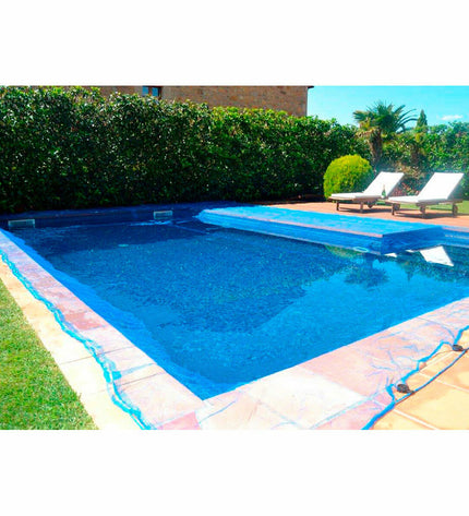 Fun&Go blue garden and pool safety tarp, 4 x 8 meters, suitable for pools, jacuzzis, and outdoor protection.