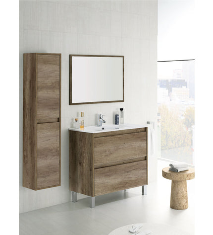Forés Kast Forés Bruin melamine storage cabinet in warm brown finish, 30x25.5x140 cm, for home and kitchen use