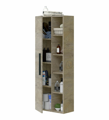 Forés Kast Forés Bruin melamine storage cabinet in a bathroom with brown finish, measuring 51x25x135 cm, designed for home and kitchen use.