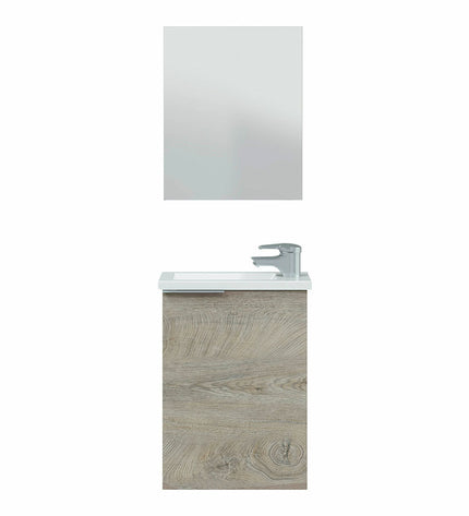 Forés brown wall-mounted plank with hanger and mirror, ideal for bathroom or home decor, featuring a sleek, modern design