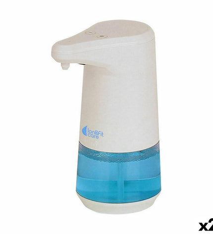 Two LongFit Care automatic soap dispensers with sensor, ideal for bathroom and kitchen use, shown in the image.