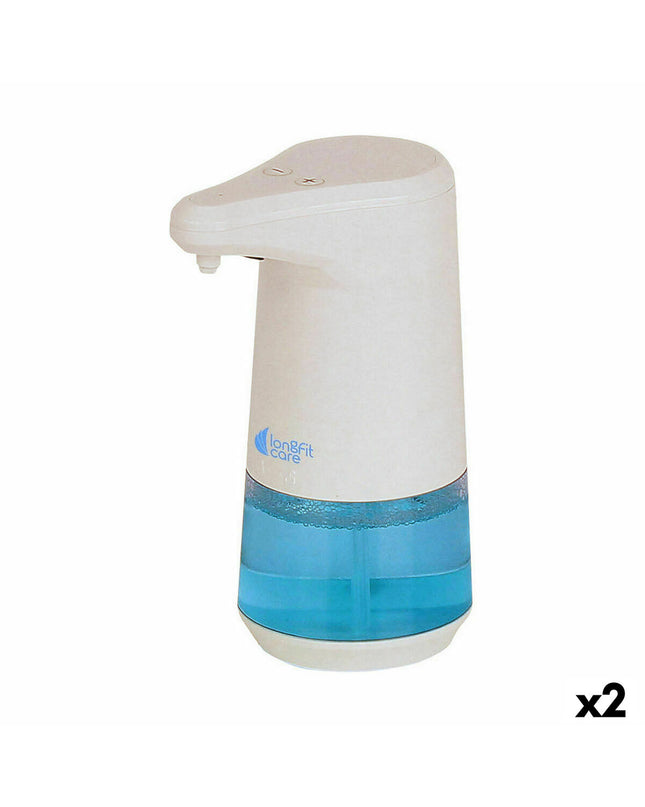 Two LongFit Care automatic soap dispensers with sensor, ideal for bathroom and kitchen use, shown in the image.