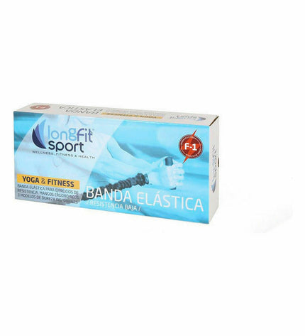 Set of four LongFit Sport elastic resistance bands for fitness and outdoor workouts, shown in various colors and sizes.