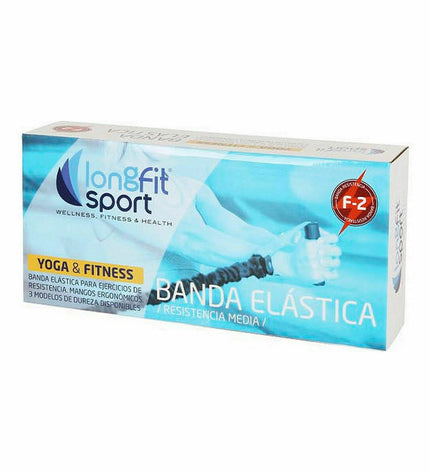Blue LongFit Sport elastic resistance bands set, four durable fitness and outdoor workout resistance bands for exercise and training.